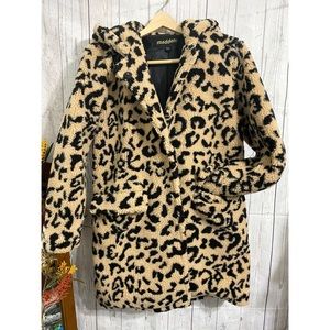 MADDEN Hooded Fleece Cheetah print Coat XSmall